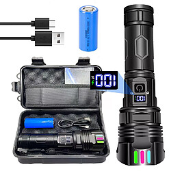 Lampe poche rechargeable 120k lm,5 modes,5000mAh,zoom télesc.,IP67,portée 1000m+ 