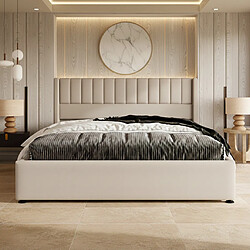 Avis MEXUS Lit coffre 160x200 cm, avec un espace de rangement sous le lit, lin, beige