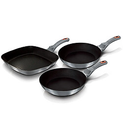 Berlinger Haus Set de 2 Poêles à Frire 1 Grill Induction 20-24-28cm Aluminium, Antiadhésif Moonlight Berli
