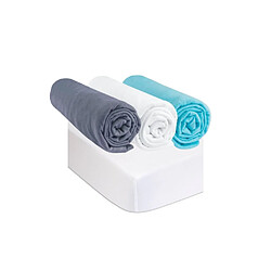 EASY DORT Draps 70x160 Gris Blanc Turquoise (Lot de 3) + 2 Alèses