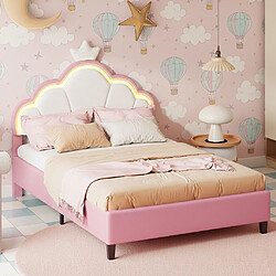 Acheter MEXUS Lit enfant 90x200 cm avec LED, design couronne de princesse en velours, rose