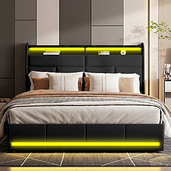 Avis MEXUS Lit double 140x200 cm avec LED, sommier à lattes, PU, sans matelas, noir