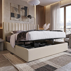 Acheter MEXUS Lit coffre 160x200 cm, avec un espace de rangement sous le lit, lin, beige