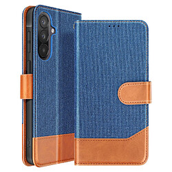 Avizar Étui Portefeuille pour Galaxy A57 Effet Denim avec Languette Magnétique Bleu