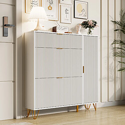 Armoire à chaussures - Superaly - 110 x 24 x 118,5 cm - avec 3 rabats et 1 porte - Blanc