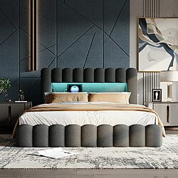 Avis MEXUS Lit adulte 140x200 cm avec LED et USB, étagères ouvertes et rangement, velours, gris