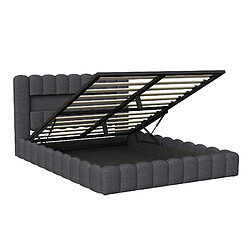 MEXUS Lit adulte 140x200 cm avec LED et USB, étagères ouvertes et rangement, velours, gris pas cher