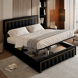 Avis Lit double - Superaly - 160x200cm - lit de rangement - avec cadre à Lattes - noir