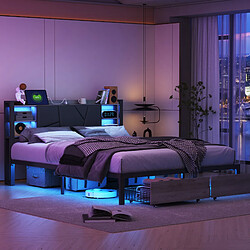 Avis Lit double - Superaly - 160x200cm - avec tiroirs et LED - noir