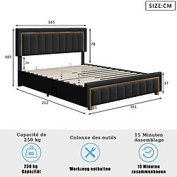 Acheter Lit double - Superaly - 160x200cm - lit de rangement - avec cadre à Lattes - noir