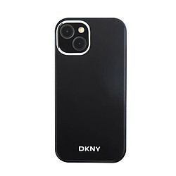 DKNY Coque pour iPhone 14 Plus / 15 Plus MagSafe en Silicone avec Logo en Métal Noir