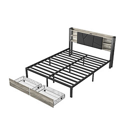 Lit double - Superaly - 160x200cm - avec tiroirs et LED - noir pas cher