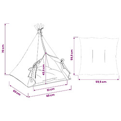 vidaXL Teepee pour animaux de compagnie avec coussin 60 x 60 x 70 cm pas cher