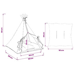 vidaXL Teepee pour animaux de compagnie avec coussin 50 x 50 x 60 cm pas cher