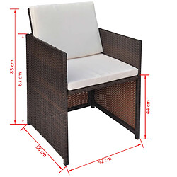 Avis vidaXL Chaises de jardin lot de 2 avec coussins Résine tressée Marron
