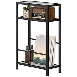 ByteLike Table d'appoint étroite 3 niveaux en verre trempé et métal noir
