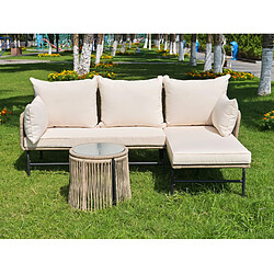 KOMHTOM Ensemble salon de jardin en L avec table, revêtement corde tissée beige extérieur
