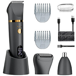 Hatteker RFC-2018 Tondeuse Poils Corporels Homme, Rasoir et Tondeuse Visage 3-en-1 LED Display Gris