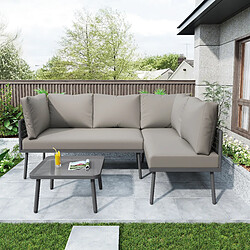 KOMHTOM Ensemble jardin L corde, 2 canapés table, coussins inclus, pieds réglables gris