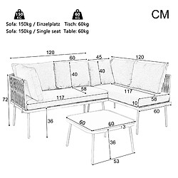 Acheter KOMHTOM Ensemble jardin L corde, 2 canapés table, coussins inclus, pieds réglables gris