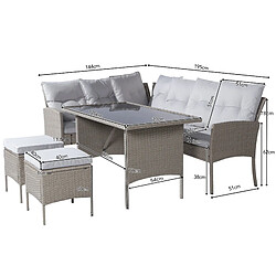 Acheter KOMHTOM Salon jardin 7 places poly-rattan, canapé, table, tabourets, housse lavable, khaki