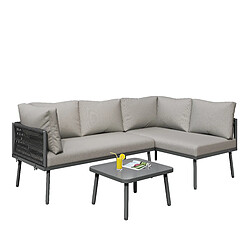 KOMHTOM Ensemble jardin L corde, 2 canapés table, coussins inclus, pieds réglables gris pas cher