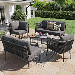 KOMHTOM Canapé extérieur modulaire 6 pièces, salon jardin 5-6 places, corde et coussins