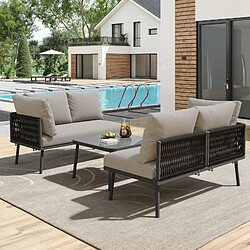 Avis KOMHTOM Ensemble jardin L corde, 2 canapés table, coussins inclus, pieds réglables gris