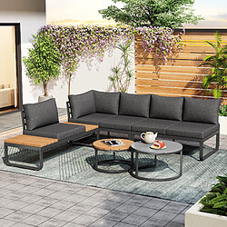 KOMHTOM Ensemble jardin 4-5 places, 2 canapés, fauteuil, tables basses empilables, coussins gris