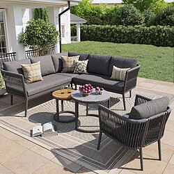 KOMHTOM Canapé extérieur modulaire 6 pièces, salon jardin 5-6 places, corde et coussins
