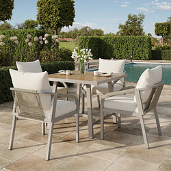 KOMHTOM Ensemble jardin 4 pers table + 4 chaises acier bois composite cannage corde khaki beige