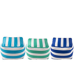 Paris Prix Lot de 3 Poufs à Rayures Spiaggia 45cm Bleu & Vert