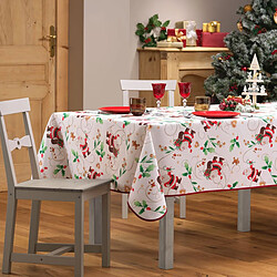 Douceur D'Interieur Nappe Antitache Imprimé Père-Noël 150x300cm Blanc pas cher