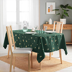 Avis Douceur D'Interieur Nappe Imprimé Sapin 150x300cm Vert & Or