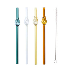 Paris Prix Lot de 4 Pailles en Verre Ananas 20cm Multicolore