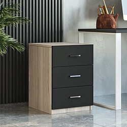 Paris Prix Table de Chevet 3 Tiroirs Pearlie 61cm Naturel & Noir