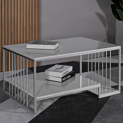 Paris Prix Table Basse en Marbre Kayseri 90cm Argent & Blanc pas cher