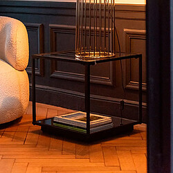 Mes Table basse carrée 50x50 cm en verre et métal noir - LUKA