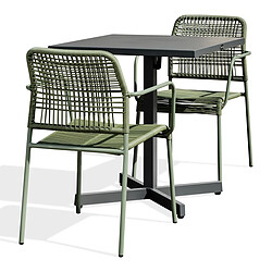 Paris Prix Ensemble Table de jardin & 2 Fauteuils Louise & Marceau 74cm Anthracite & Vert Olive