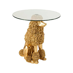 Mes Table d'appoint caniche 60x62 cm en verre et polyrésine doré