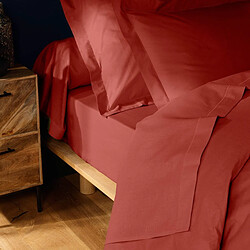 Douceur D'Interieur Drap Housse Lina 140x190cm Terracotta pas cher
