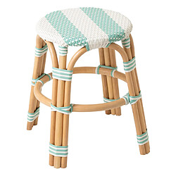Paris Prix Tabouret en Rotin Reyes 46cm Bleu & Blanc