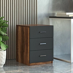 Paris Prix Table de Chevet 3 Tiroirs Pearlie 61cm Marron & Anthracite