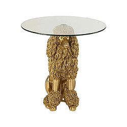 Mes Table d'appoint caniche 60x62 cm en verre et polyrésine doré