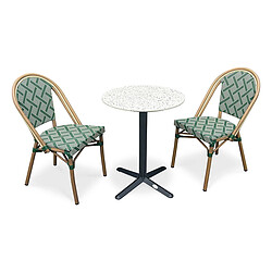Paris Prix Ensemble Table de Jardin en Terrazzo & 2 Chaises Bistro 60cm Vert