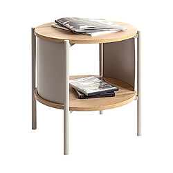 Mes Table d'appoint double plateau 44x44 cm en bois et métal beige - ERZKA