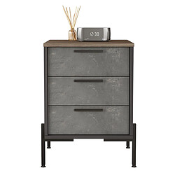 Paris Prix Table de Chevet 3 Tiroirs Nikki 70cm Gris