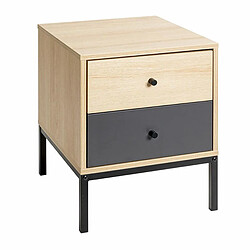 Paris Prix Table de Chevet 2 Tiroirs Tom 50cm Naturel & Anthracite
