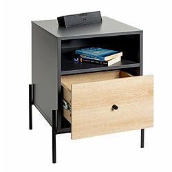 Paris Prix Table de Chevet 1 Tiroir Ali 60cm Anthracite & Naturel