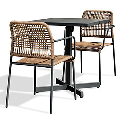 Paris Prix Ensemble Table de jardin & 2 Fauteuils Louise & Marceau 74cm Anthracite & Marron